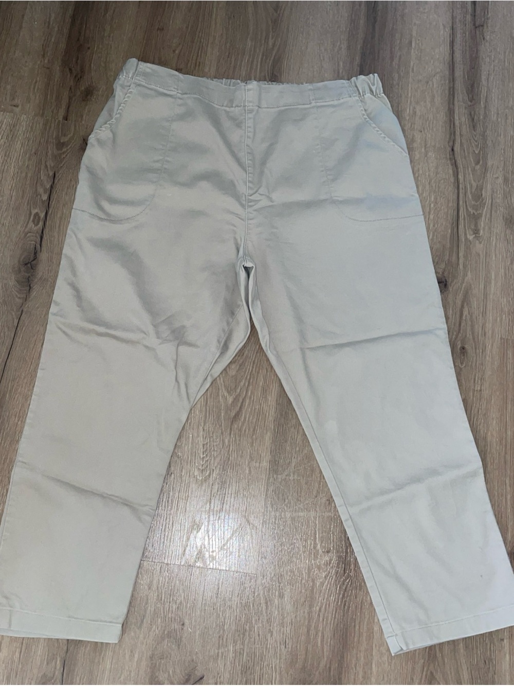 Light Beige Straight Leg Women's Pants with Elastic Waist